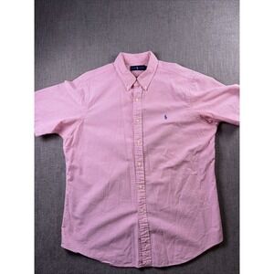 Ralph Lauren Shirt Mens XL Pink Striped Seersucker Button Down Short Sleeve